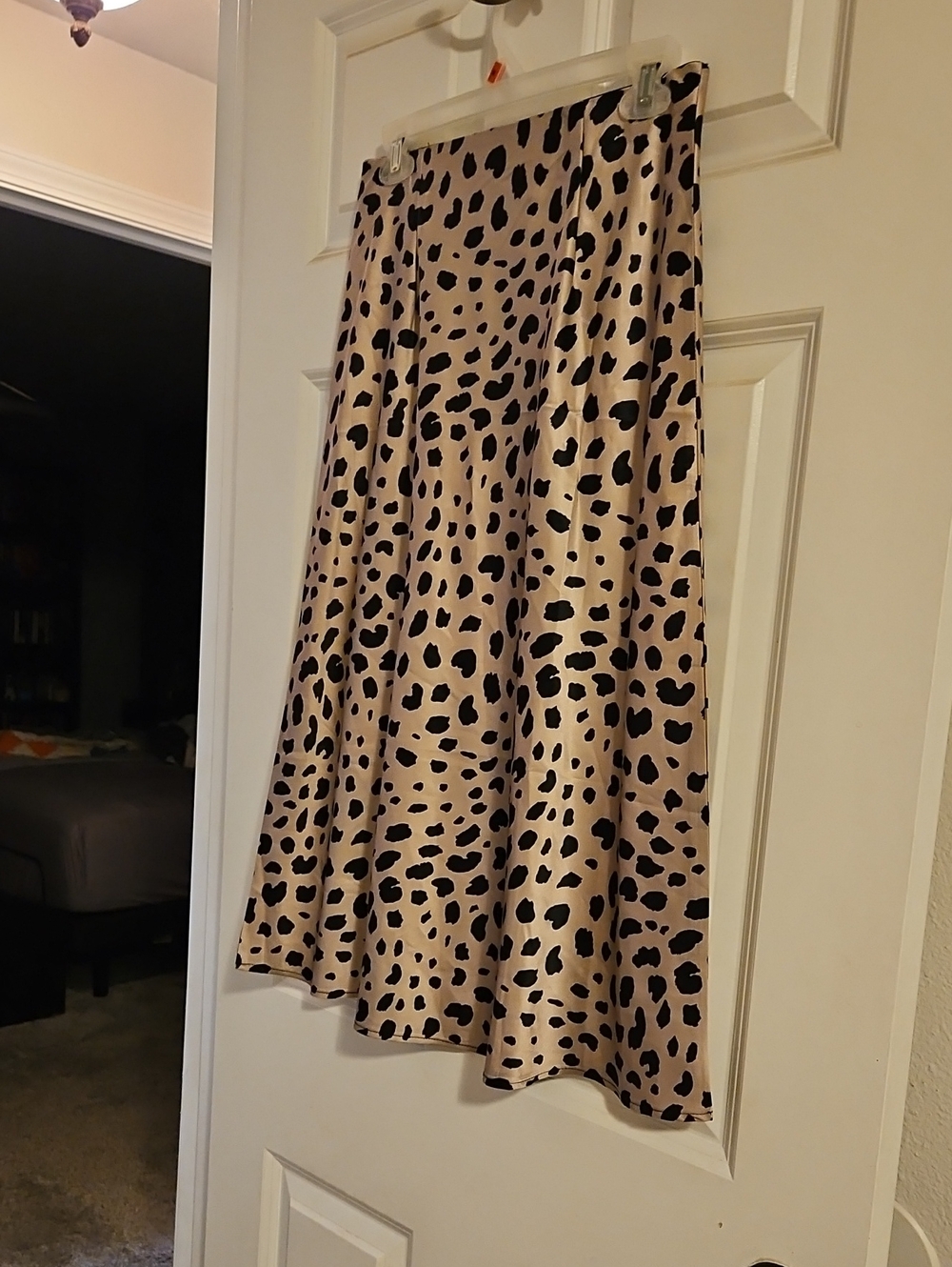 Satin Animal-Print Midi Skirt - Black on Beige